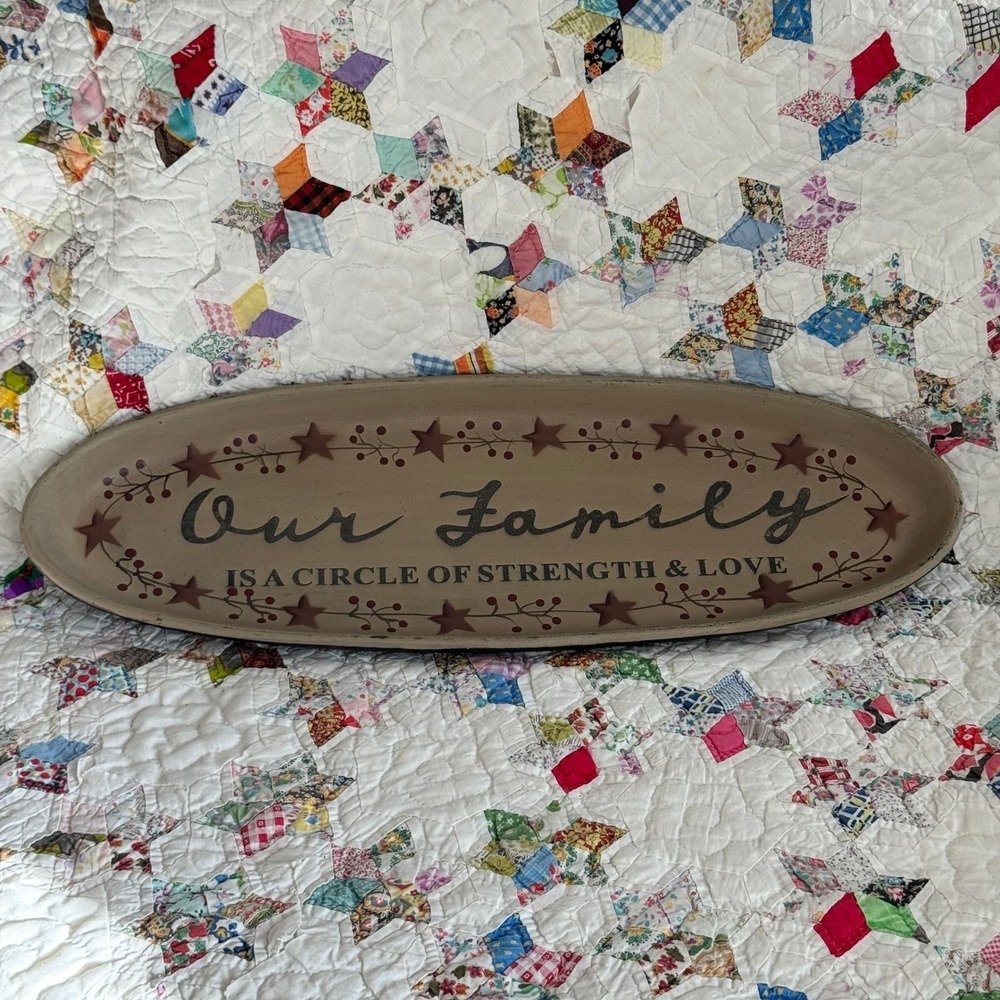 Primitive Oval Decorative Tray Wall Decor Our Family Strength Love Americana